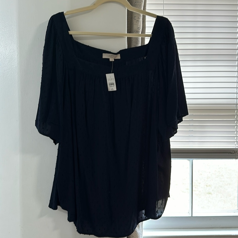 NWT LOFT SQUARE NECK FABRIC DETAIL SHORT SLEEVE BLOUSE SIZE 24
